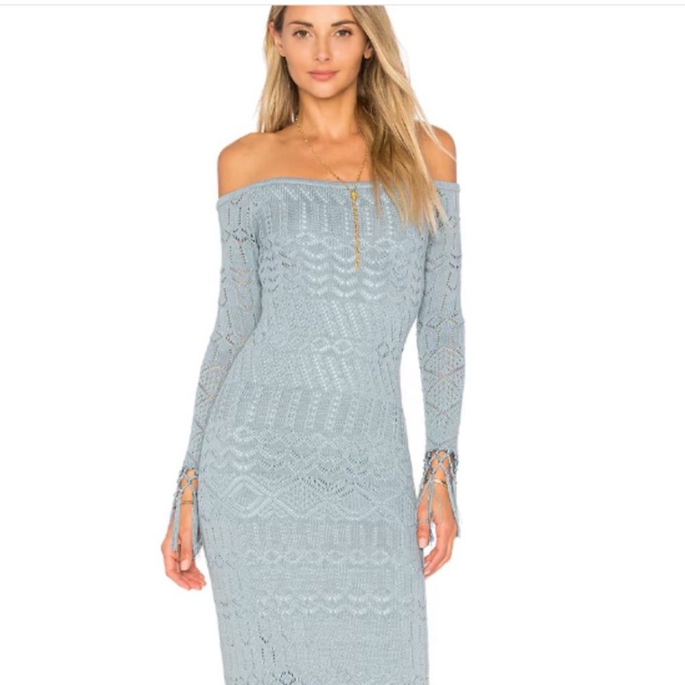 Never worn! House of Harlow 1960 Fringe Rose Dress Dusty Blue Medium STUNNING